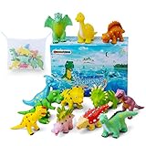 Gizmovine Dinosaur Baby Bath Toys for Toddlers, 12 Pack Bathtub Toys for Boys and Girls, Safe Dinosaur Figures Playset Water Squirts Toys for Bathtub with Bath Toy Organizer