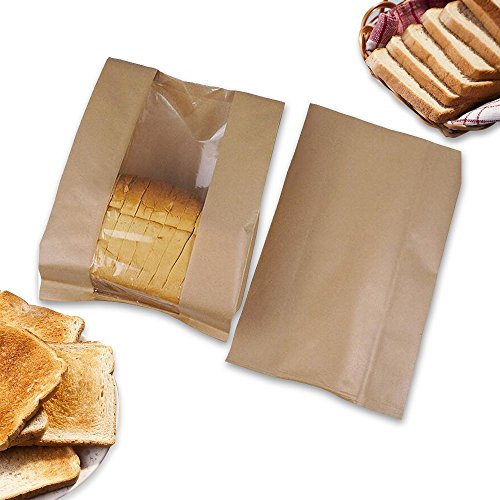 Kraft paper Baking bags Toast Bread Bags Window AntiOil Kraft Paper Food Packaging Bags Pack of