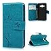 Galaxy Core Prime Case,Samsung G360 Case - Badalink Embossed Wallet Premium PU Leather with Fashion Flowers Butterfly Flip Cover with Hand Strap & 3D Cute Elephant Dust Plug & Stylus Pen - Blue
