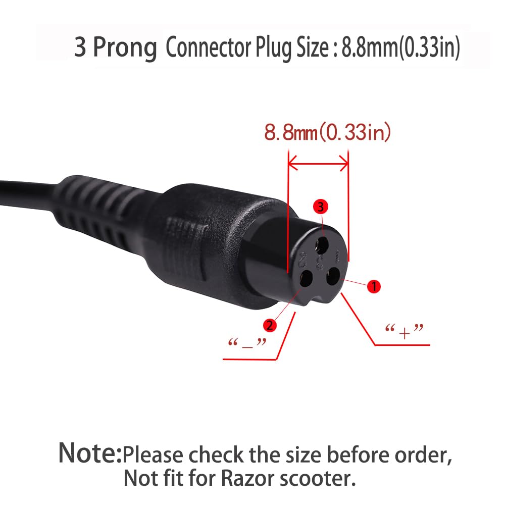 42V 2A Power Adapter Powerfast 3-Prong Connector for 36V Sports Mod,and Pocket Mod 10S Lithium Battery,Charger Replacement for Electric Scooter