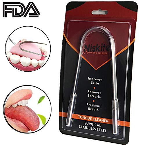 Tongue Scraper Cleaner,Niskite Professional Stainless Steel Tongue Brush,Eliminate Bad Breath and Bacteria with Tongue Sweeper Non-Synthetic Grip FDA Approved - Thumbnail 7