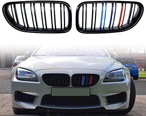 Zealhot Black Front Kidney Grille Hood Grills For 2012-2018 BMW 6 Serie Double Line F12 F13 F06 640i 650i（M-Color）