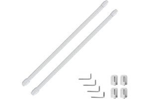 EVIDECO FRENCH HOME GOODS Bundle 2 Cafe Curtain Rods and 4 Self Adhesive Matching Hooks (White 20" to 31")
