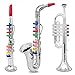 IQ Toys Set of 3 Musical Instrument for Kids Silver Clarinet, Saxophone and Trumpet Horn Combo with Colored Keys