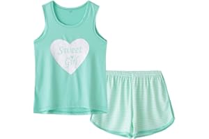 MyFav Big Kids Girls Sleeveless Sleepwears Hearts Shape Striped Pajama Nightgown