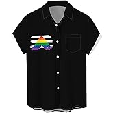 Men's Pride Shirt Short Sleeve Outfits Gay Rainbow LGBT Button Up Shirt