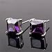 GULICX Silver Tone 7mm Square CZ Amethyst Color Pierced Earrings Studs Purple Unisex