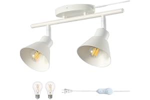 vivihobb 2 Light Plug in Track Lighting Kit,Modern Plug in Ceiling Light Fixture,14.7ft Cord,Timer & Dimming Switch,2 Way Ceiling Spot Lighting,Flexibly Rotatable Light Head (White)