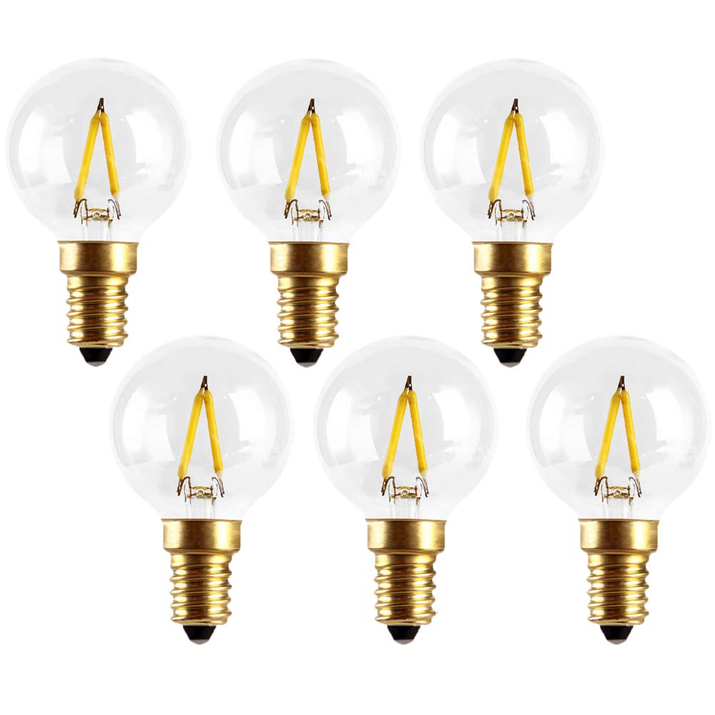 Photo 1 of MaoTopCom E14 Vintage Edison LED Light Bulbs 1W Non-Dimmable, European Base Daylight White 6500K 10 Watt Replacement G40 Equivalent Filament Mini Globe Bulb, Clear Glass, AC 110V(6 Pack)