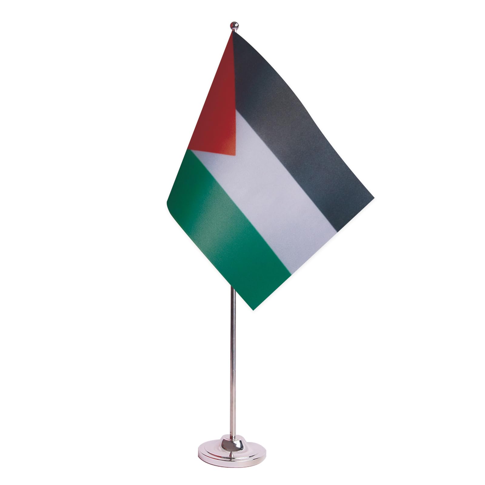 AZ FLAG Palestine Prestige Table Flag 6'' x 9'' - Palestinian Office Decoration 100% Satin 22 x 15 cm - Desk Flag with Steel Pole and Base