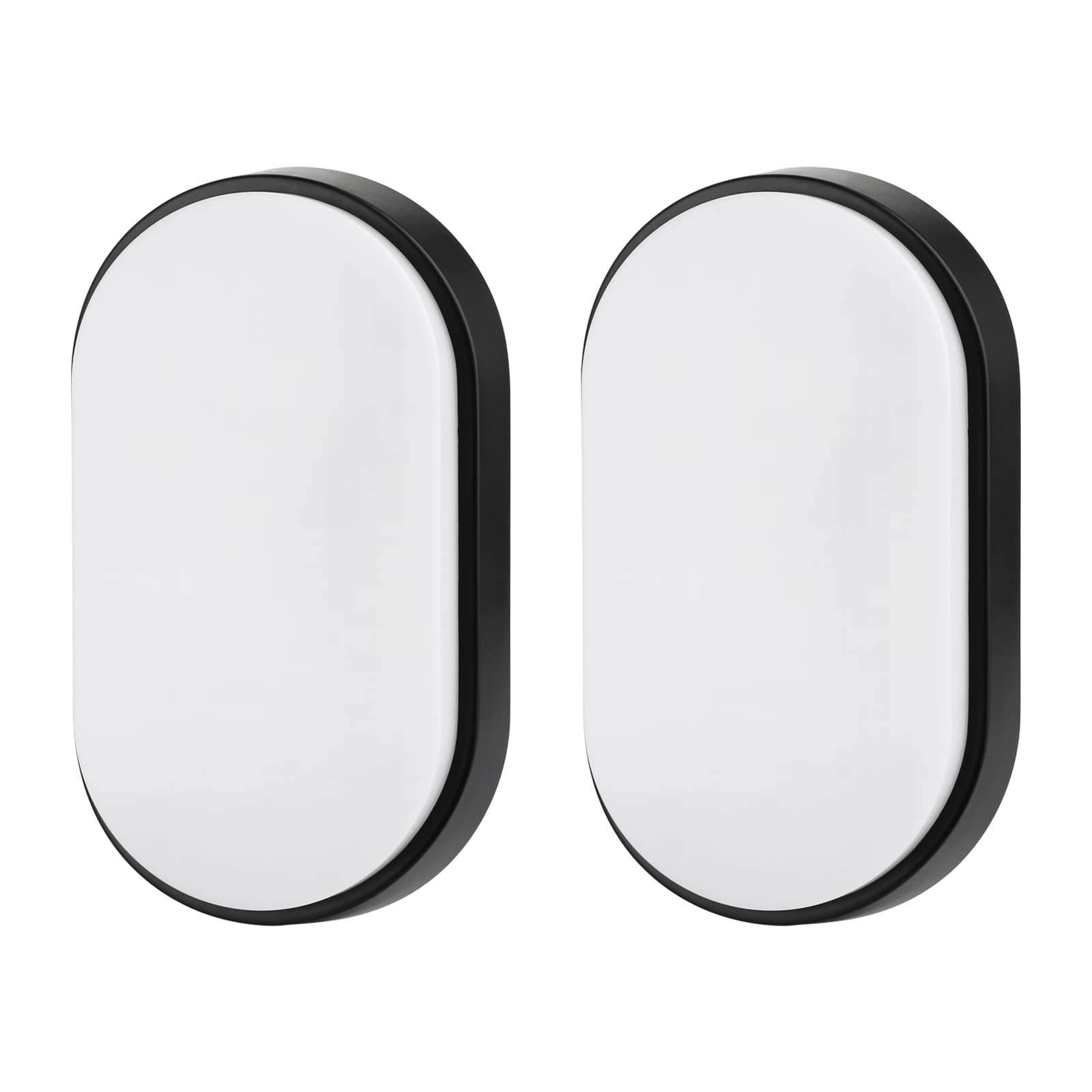 18W LED 4000K IP65 Flush Wall Mounted Oval Bulkhead Light Fitting with Black Trim for Indoor, Outdoor, Bath, Office, Hallway, Corridor, Utility, Shed, Workshop, etc- Improved Version - Pack of 2