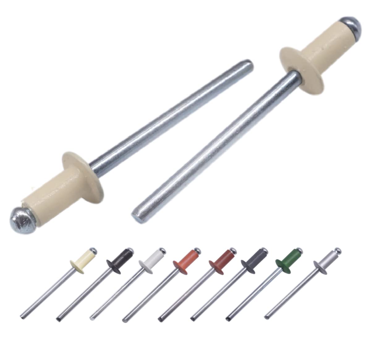 (Pack of 100 pcs) Painted Blind Rivets 4.0 x 8 mm, Dome Head, DIN 7337, Aluminum Rivet and Steel Mandrel, Pop Rivets (100, Light Ivory RAL 1015)