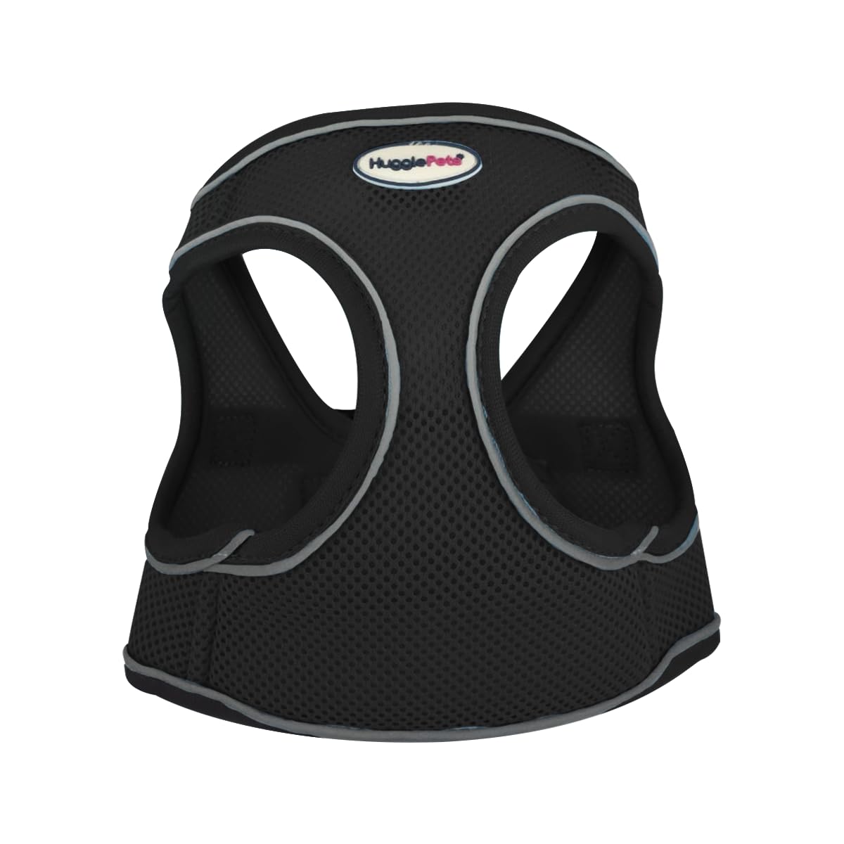 HugglePets Air Mesh Step In Dog Harness - Black (Medium - 44-52cm) Strong & Secure Lightweight & Breathable Harness for Small Dogs with Reflective Lining.