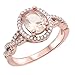 Halo Infinity Shank Ring Oval Simulated Morganite Round CZ Rose Tone Plated 925 Sterling Silver, Size-8