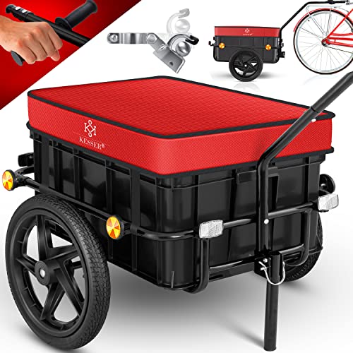 KESSER® Fahrradanhänger, Lastenanhänger, Handwagen mit Kupplung, Hochdeichsel, für Fahrrad Transportanhänger Transportbox mit 70 Liter Volumen, Max. 6