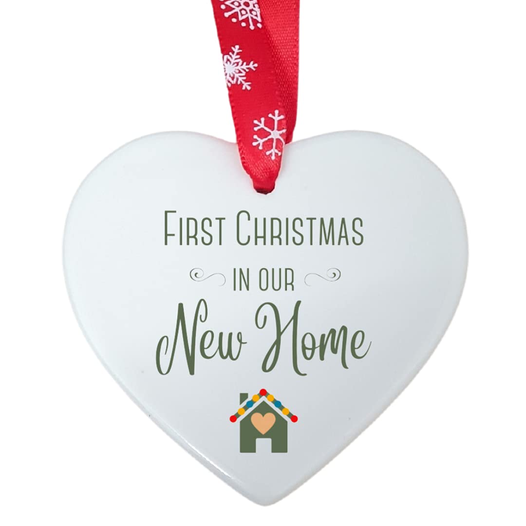 Second Ave First Christmas in Our New Home White Ceramic Hanging Heart Christmas Xmas Tree Decoration Bauble