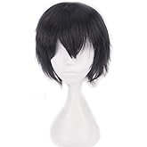 Kediciz Unisex Anime Short Natural Black Cosplay Wig With Bangs Heat Resistant Hair for Women Mens Party Halloween Costume + Free Cap