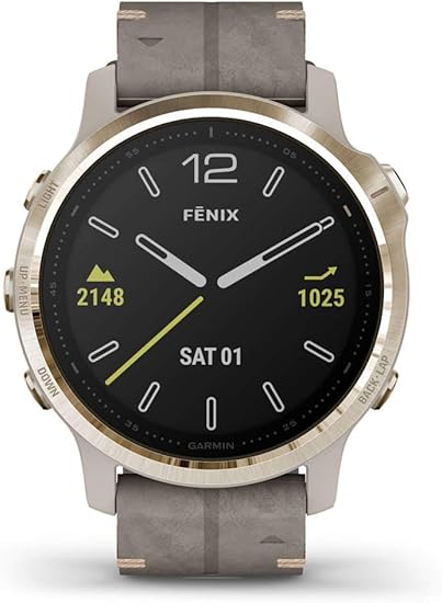 Reloj Garmin fnix 6S Zafiro Edition Mujer en Acero con Correa de Piel Gris, 010-02159-40.