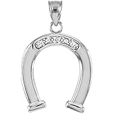 Claddagh Gold Fine 925 Sterling Silver Lucky CZ Horseshoe Necklace Pendant