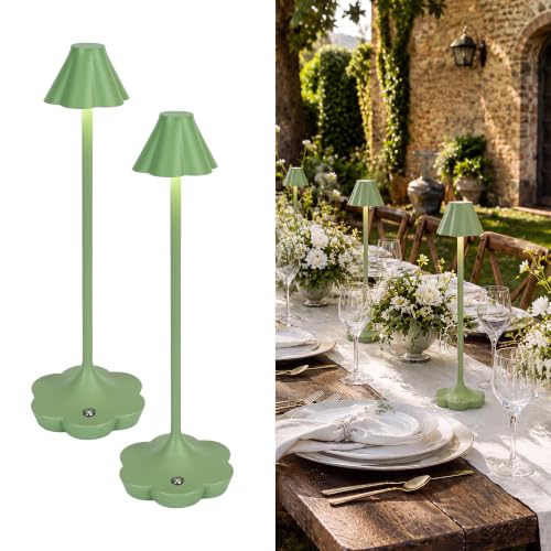 Set de 2 Lámparas de Noche,Lámpara de Mesa Recargable para Sala,Lámpara Inalámbrica Luz Duradera,IP54 Diseño Floral 3 Temperaturas de Color,Dimmable Atmósfera Acogedora Verde AVEL TL18