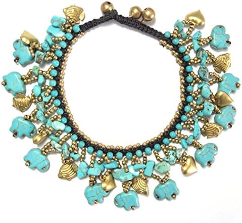 SISOFTLY Boho Beaded Anklet Elephant Heart Animal Charms Girl Foot Chain for Women Adjustable Chain Bracelet (turquoise)