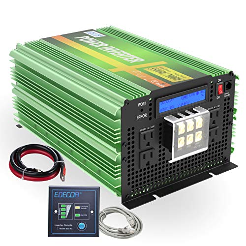 EDECOA Pure Sine Wave Power Inverter 3500W DC 12V to AC 120V with LCD Display and Remote Controller 4 AC Outlets and 1 Hardwire Terminal EDECOA Pure Sine Wave Power Inverter 3500W DC 12V to AC 120V with LCD Display and Remote Controller 4 AC Outlets and 1 Hardwire Terminal