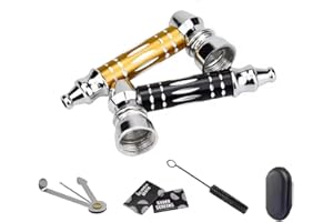 PUFFALAND 2-Pack Leak-Proof Metal Tobacco Pipe Kit – 3 Inch Smoking Pipes (Yellow + Black) with Cleaner Tool, Brush, 10pcs Pipe Screens & Storage Pouch | Durable Smoking Pipe Accessories Kit