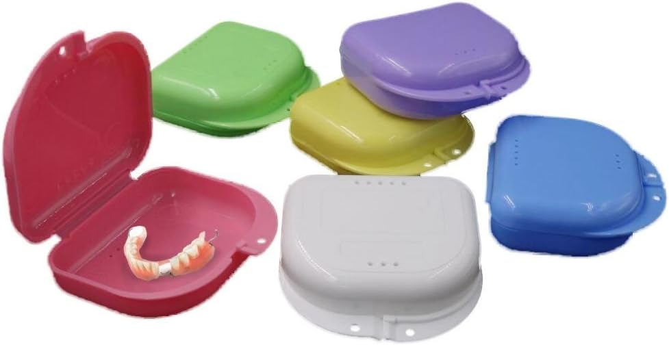 Vanvler Denture Bath Box Case, False Teeth Appliance Container Storage Cleaner With Hole (Pink)