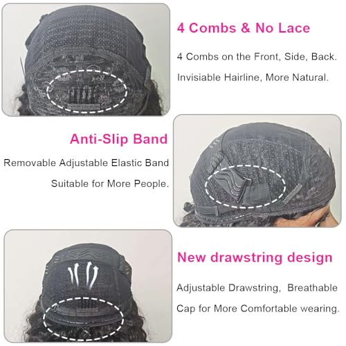 Brazilian Half Wig Human Hair 200 Density 3 in 1 Seamless Flip Over Wig Women's Natural Hair Human Hair Deep Wave Glueless Headband Wig with Drawstring Beginner Friendly 28 Inches