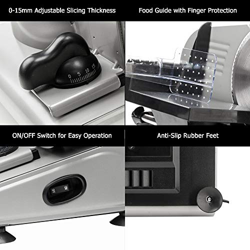 Electric Meat Slicer, Deli Food Slicer Machine 7.5" Removable Steel Blade/Adjustable Thickness Dial For Cold Cuts, Hard Cheese, Vegetables & Bread, Compact Commercial Home Use (Silver-Belt) - Thumbnail 5