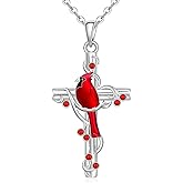Fenthring Cross Cardinal Necklace Red Cardinal Necklaces for Women Sterling Silver Pendant Memorial Sympathy Bird Charms Mothers Day Christmas Gifts