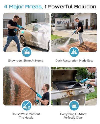 SEESII Cordless Portable Washer, Electric Power Washer with 2x4000mAh Batteries, Lightweight Washer Gun with 6-in-1 Nozzle & 27FT Hose, Handheld Power Cleaner for Car, Driveway, Garden, Patio & Fence