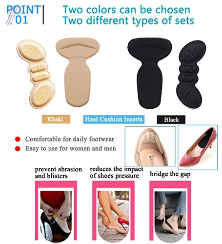 Silica Gel & Fabric Heel Cushion Inserts -Heel Grips & Shoe Inserts for Men's and Women's Loose Shoes, Shoe Pads for Shoes Too Big, Blister Prevention,Non Slip Back of Heel Liners, 4 Pairs (Khaki)