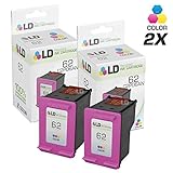 LD Remanufactured Replacements for HP C2P06AN/62 2PK Color Ink Cartridges for HP ENVY 5640, 5642, 5643, 5644, 5646, 5660, 7640, 7645, OfficeJet 5740, 5742, 5745, 200, 250