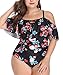 Wavely Women Plus Size Swimsuit One Piece Ruffled Off Shoulder Vintage Lace Up