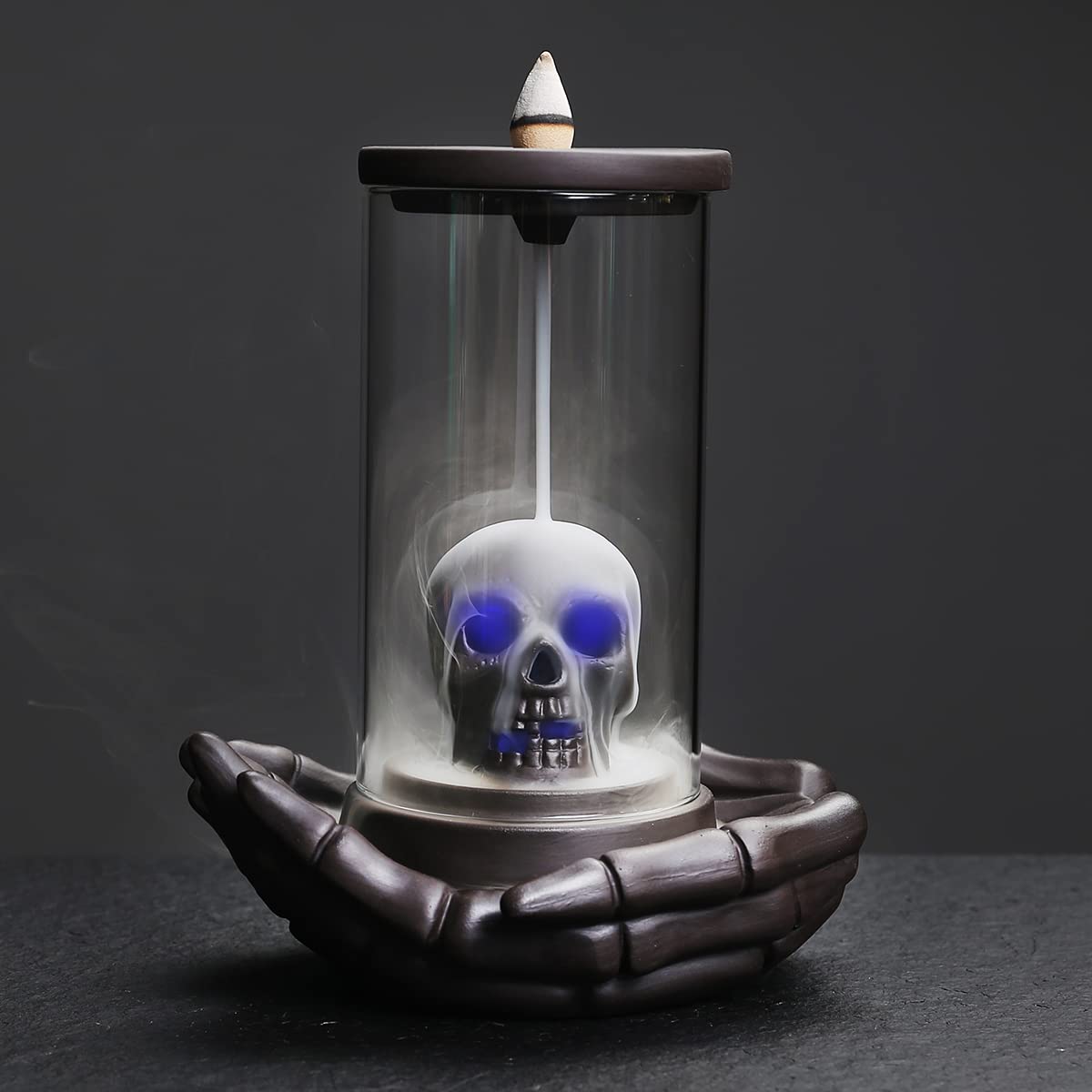 Photo 1 of HaisWonsa Skull Incense Burner Holder - Backflow Waterfall , LED Ceramic Unique Skeleton Incense Burner with 15 Incense Cones for Halloween/Aromatherapy/Yoga/Home/Room/Office Deco