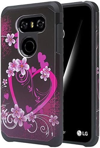 LG V30 Case, LG V30 [Shock Absorption/Impact Resistant] Hybrid Dual Layer Armor Defender Protective Silicone Bumper Case Cover for LG V30 - (Hot Pink Heart)