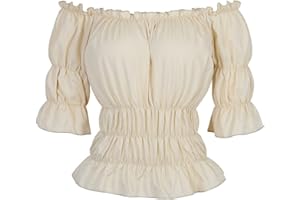 HAORUGUT Pirate Shirt Women Renaissance Blouse Short Sleeve Pirate Peasant Top Costume Smocked