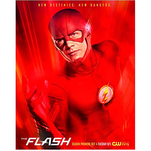 The Flash (TV Series 2014 - ) 8 Inch x 10 Inch photo Grant Gustin Red Costume & Red Background "new Destinies. New Dangers." CW Ad kn