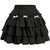 Verdusa Women's Y2K Ruffle Hem Elastic Waist Tiered Layered Flowy Bow Tie Mini Skirts