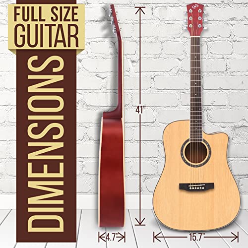 Pyle Full Size Acoustic Guitar Kit, Steel String, Dreadnought Cutaway