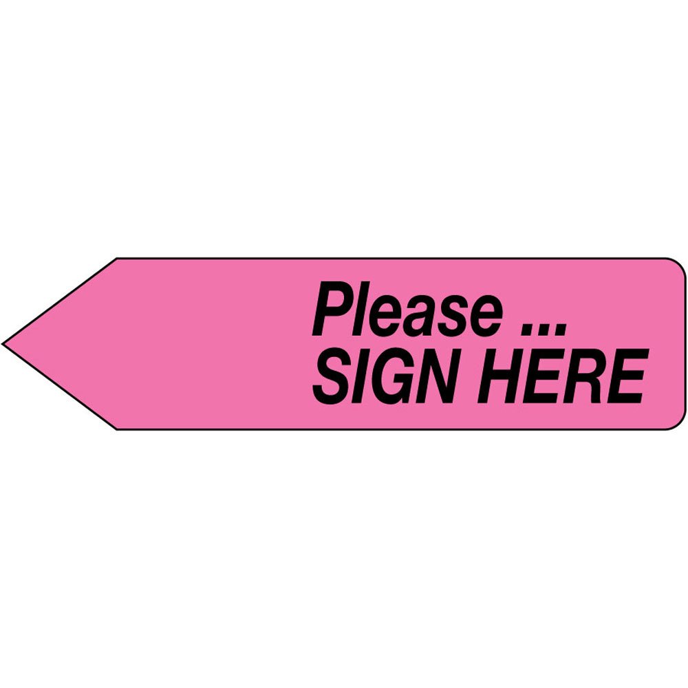 SDP-32 Flag and Tag, "Please.Sign Here", Removable, 9/16" x 2 1/4", Hot Pink, Pack of 150