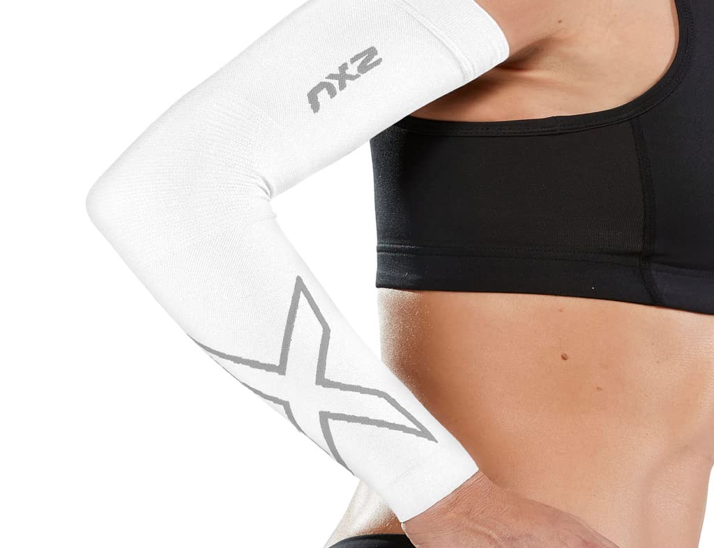 2XU Unisex Flex Run Comp Arm Sleeves White/Grey,M