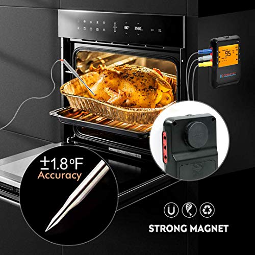 Newkiton Smart Wireless Meat Thermometer with 6 Stainless Steel Probes, APP Controlled Bluetooth Digital Thermometer for Cooking Smoker Grill Barbecue Oven Kitchen, Support iOS & Android