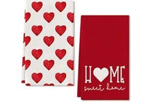 ARKENY Valentine Day Kitchen Towels Red Heart Dish Towels 18x26 Inch Ultra Absorbent Wedding Drying Cloth Sweet Home Sign Hand Towel for Valentine Decorations Set of 2