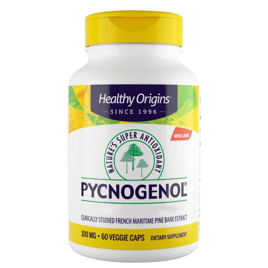 Healthy Origins, Pycnogenol, 100mg, Pine Bark Extract with Procyanidins, 60 Vegan Capsules, SOYA Free, Gluten Free, Vegetarian, Non GMO