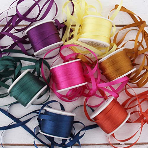 Threadart 4mm Silk Ribbon Set - Jewel Shades - Seven Spool Collection - 100% Pure Silk Ribbon - 10m (11yd) Spools - 77 Yards of Ribbon