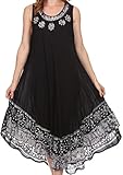 Sakkas 15009 - Alexis Embroidered Long Sleeveless Floral Caftan Dress/Cover up - Navy - OS