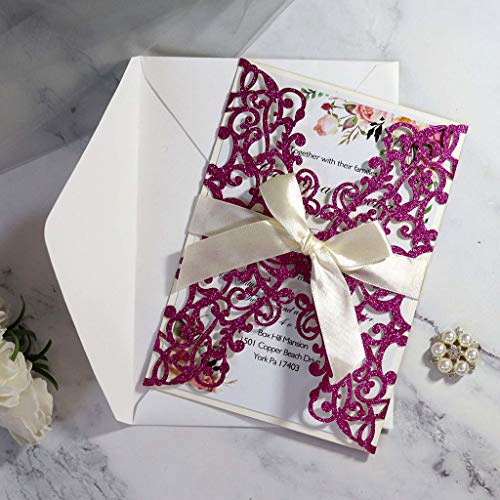 cici store 20Pcs Hollow Lace Glitter Wedding Invitation Cards Kit with Envelopes,Greeting Cards for Wedding, Bridal Shower, Birthday Invitations - Thumbnail 6