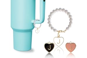 Rzjoke Letter Charm Accessories for Stanley Cup - ID Initial Letter Charm Personalized for Tumbler Cup, Handle Charm For Stanley and Simple Modern Tumbler, Pearl Chain with 3 Charms Replacement…